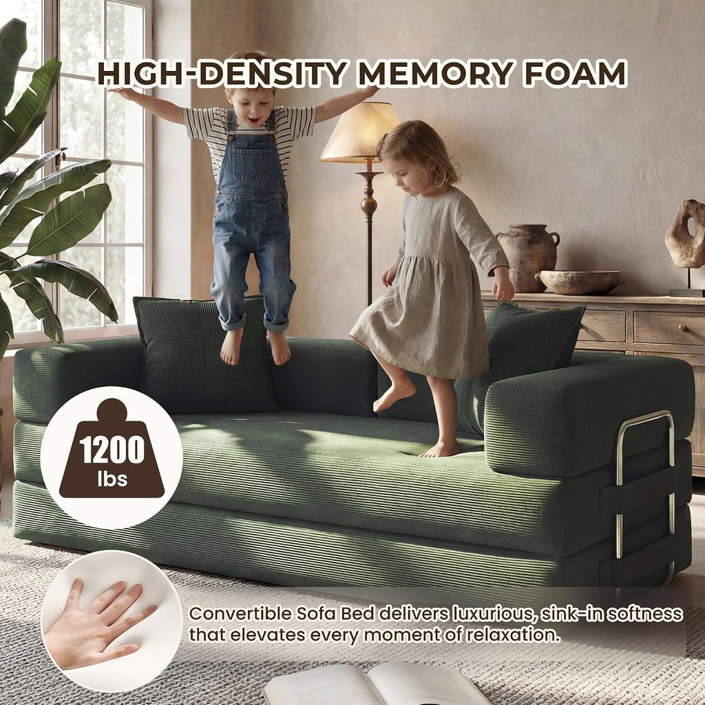 78 Inch Convertible Sofa Bed, 5-in-1 Futon Sofa Bed Pull Out Couch, Boneless Couch Bed , Corduroy Boneless Couches