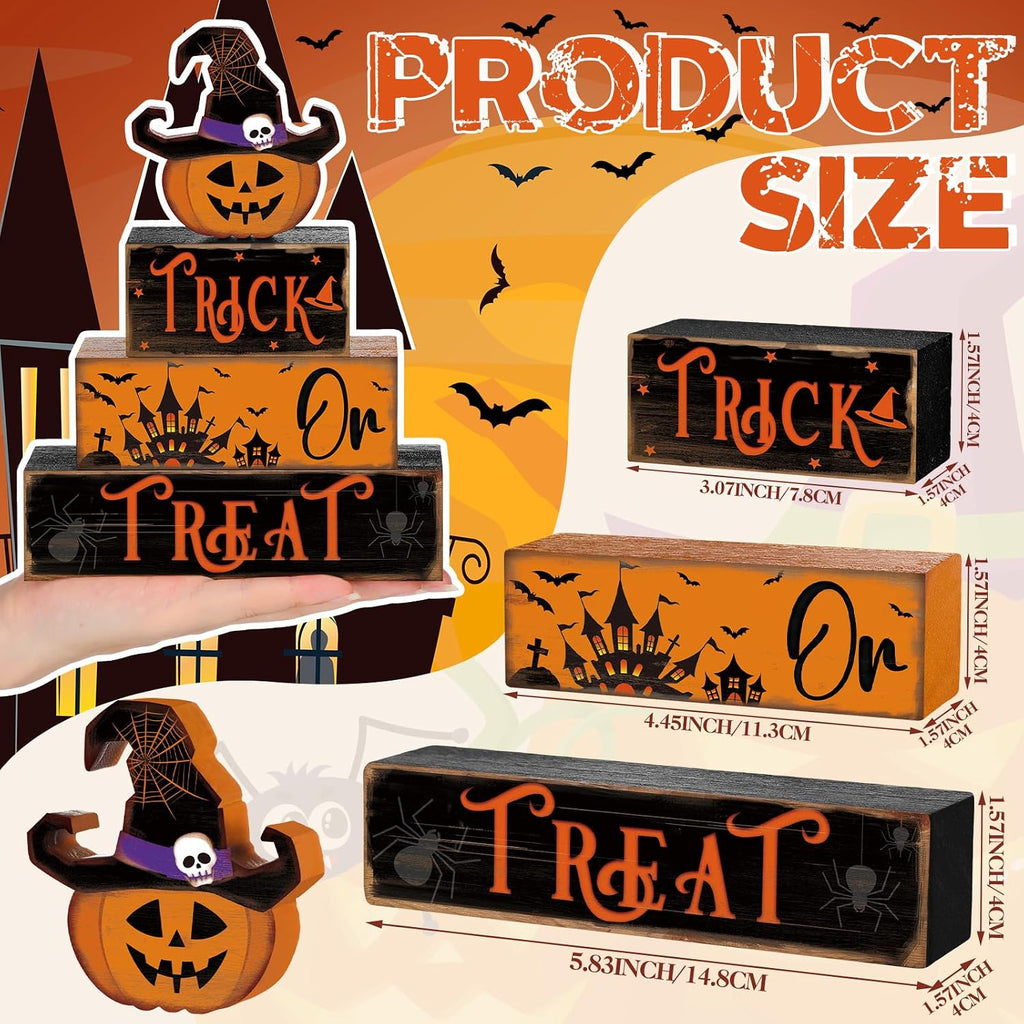 Halloween Table Decor Pumpkin Hat Wooden Sign Centerpiece - Set of 4