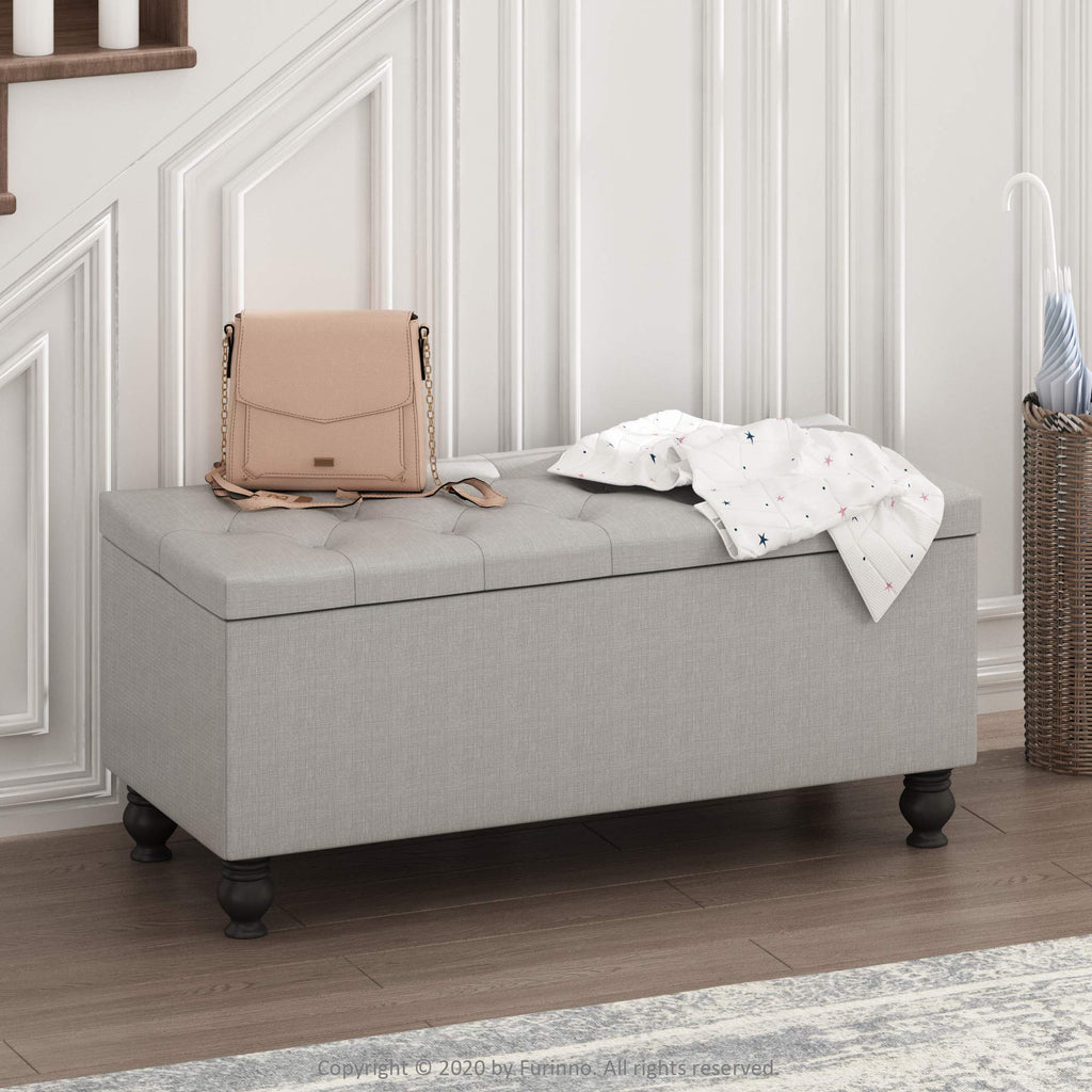 Laval Button Tufted Storage Ottoman Bench, Glacier