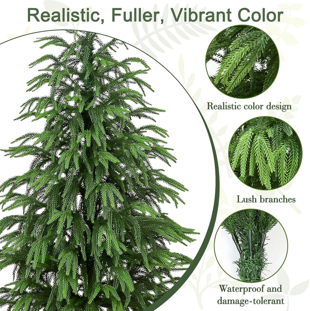 Artificial Norfolk Pine Tree, 3 ft Realistic Christmas Tree, Fake Potted Plants for Front Porch Outdoor Indoor Garden