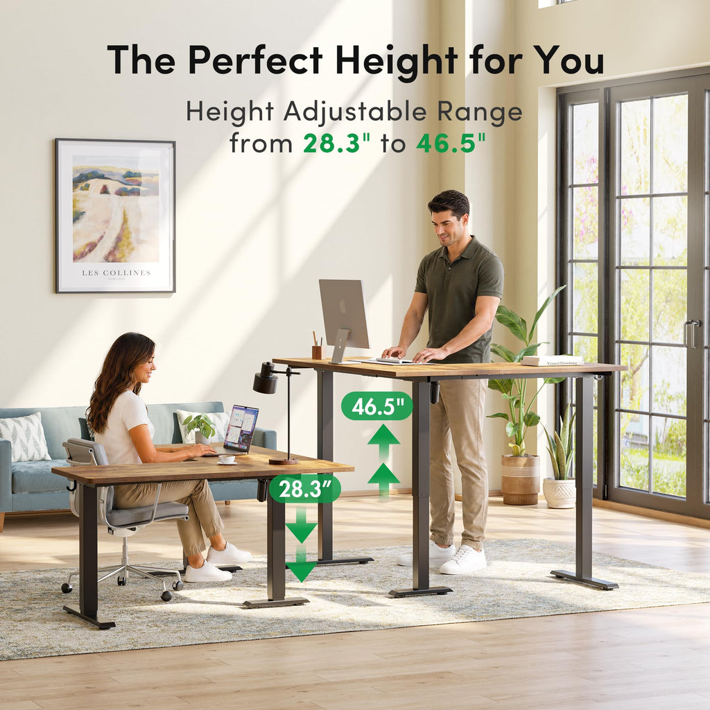 63" x 55" L-Shaped Standing Desk - Adjustable Corner Desk L Shape, L-Shaped Adjustable Desk with Splice Board, L