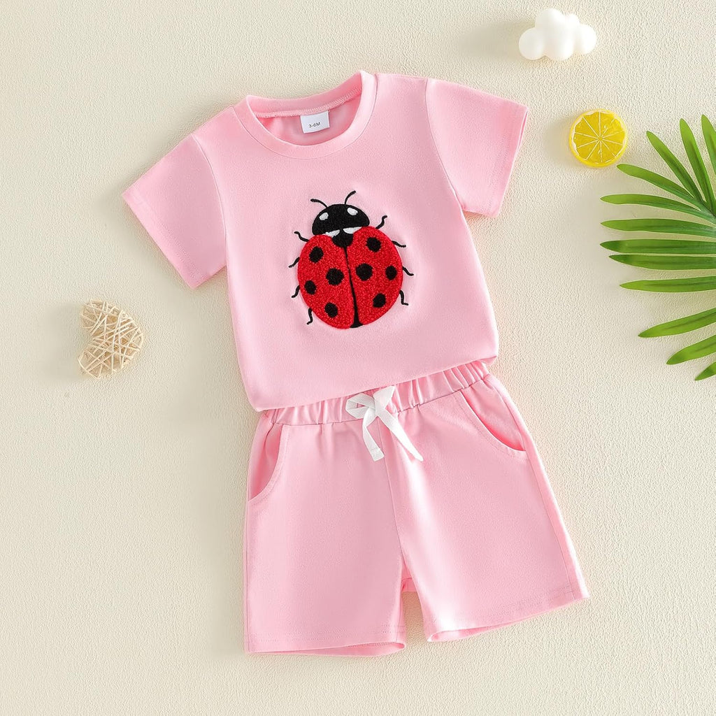 Baby Girl Boy Clothes Toddler Strawberry Shirt Sunflower/Bear/Floral Embroidery Top Shorts Set Infant Summer Outfit