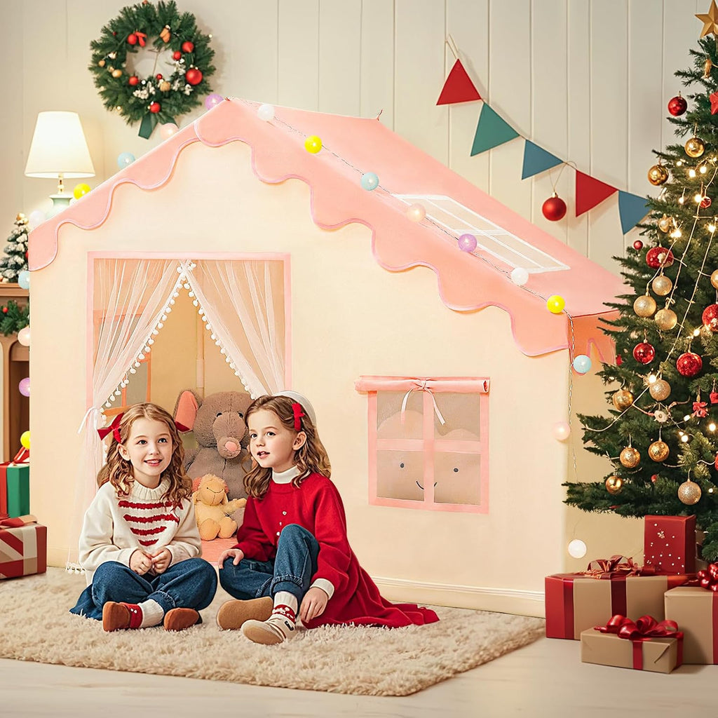 Kids Play Tent with Mat & Ball Lights for Toddlers, Pink
