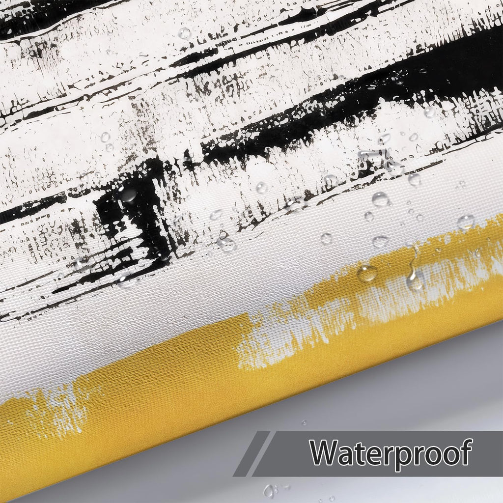 Abstract Boho Shower Curtain, Mid Century Modern Black And Beige Geometric Stripes Shower Curtains Set, Minimalist
