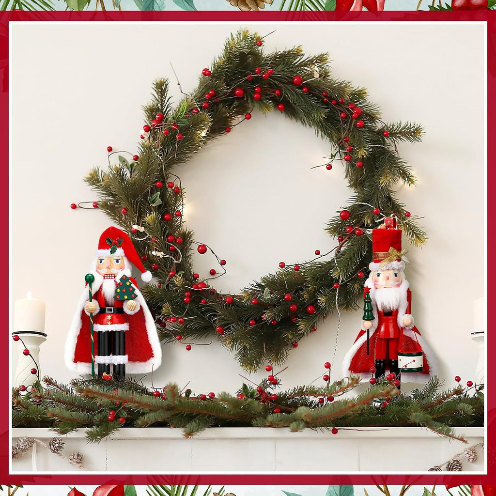 2 Pcs 14" Christmas Nutcrackers, Wooden Red Green White Santa Figures