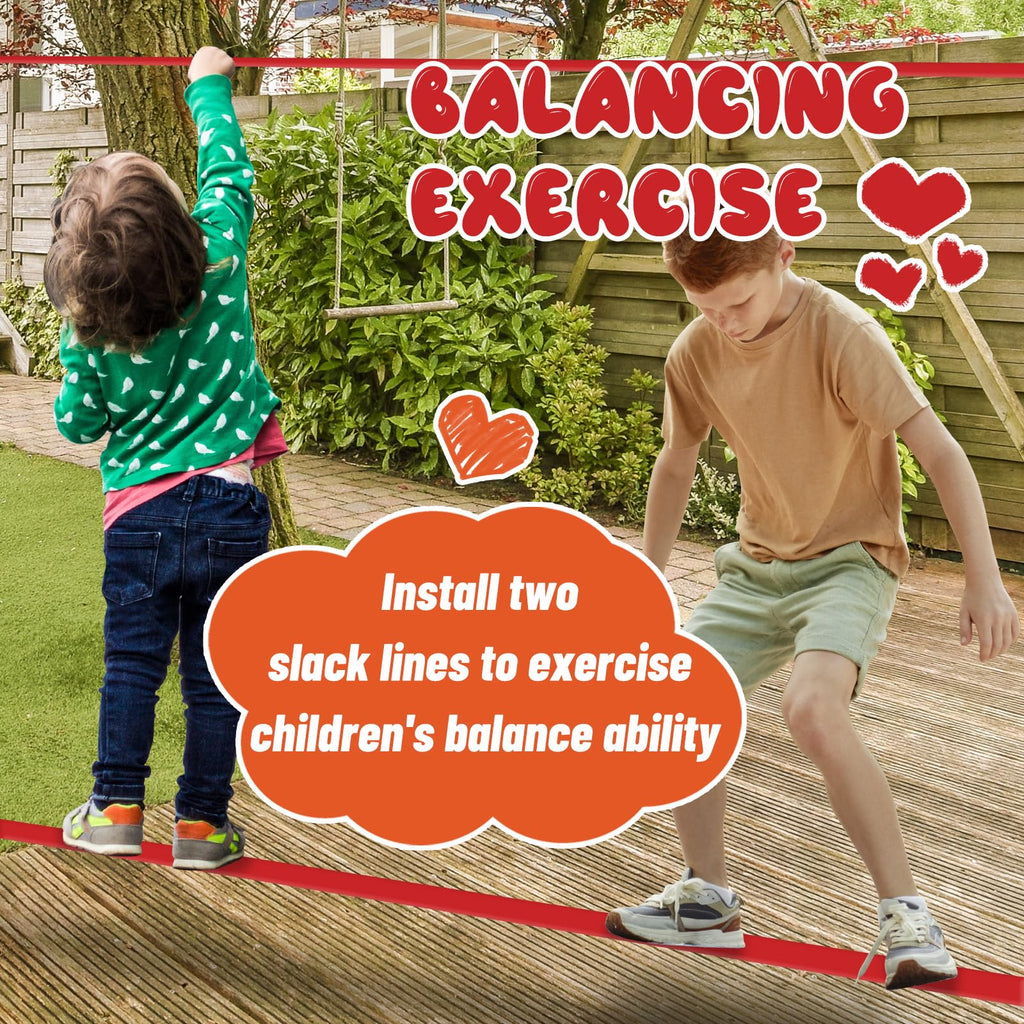 Warrior Obstacle Course for Kids - 60ft Slackline with 8 Pcs Accessories, Tree Protector & Carry Bag