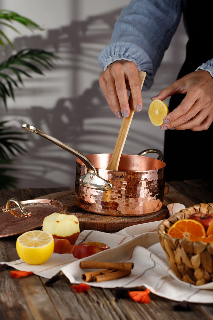 1mm Thick Hammered Unlined Uncoated Solid Copper Sugar Sauce Zabaglione Pan Candy Jam Caramel Dessert Pot with Lid