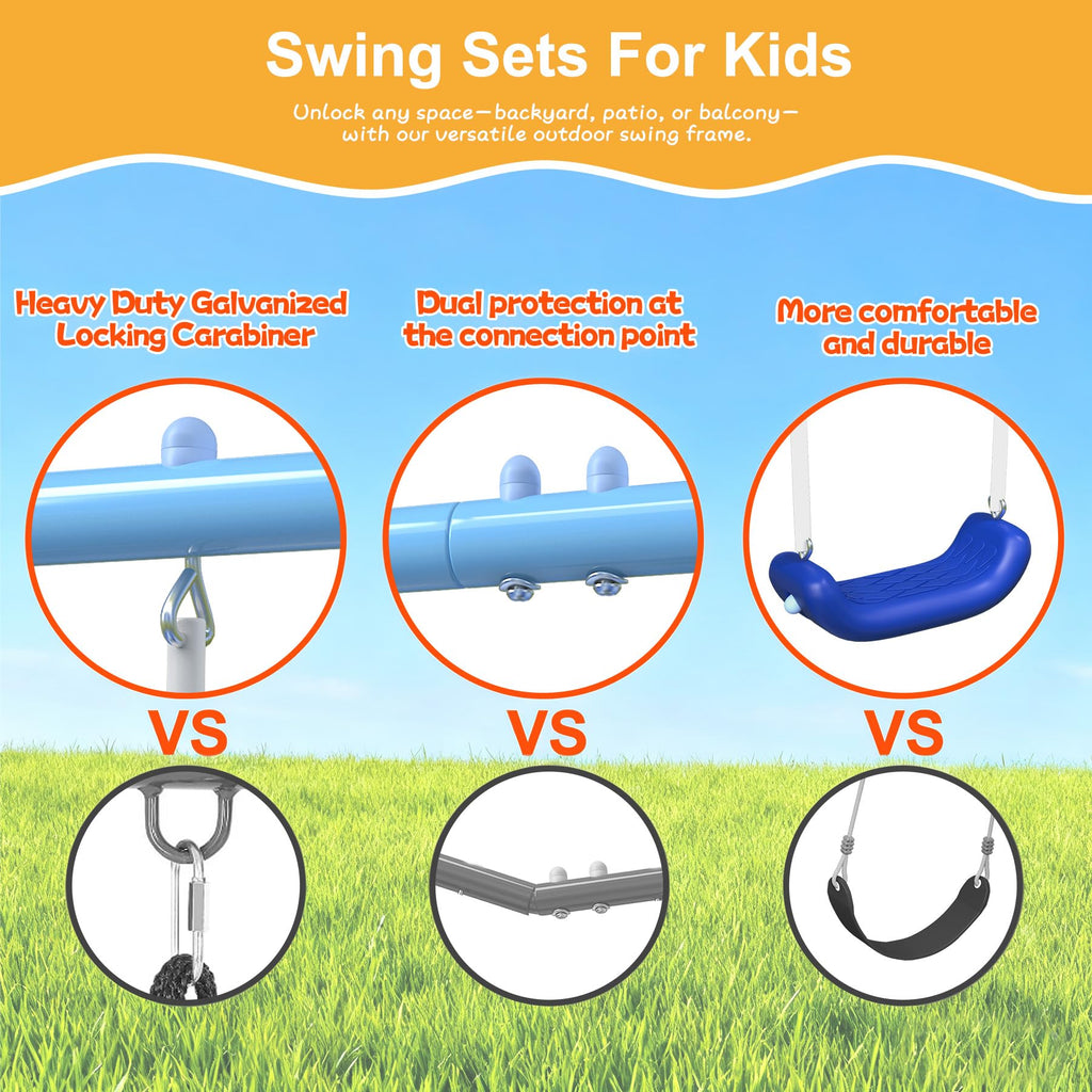 3 in 1 Swing Set for Backyard with Saucer, A-Frame Metal Outdoor Playset