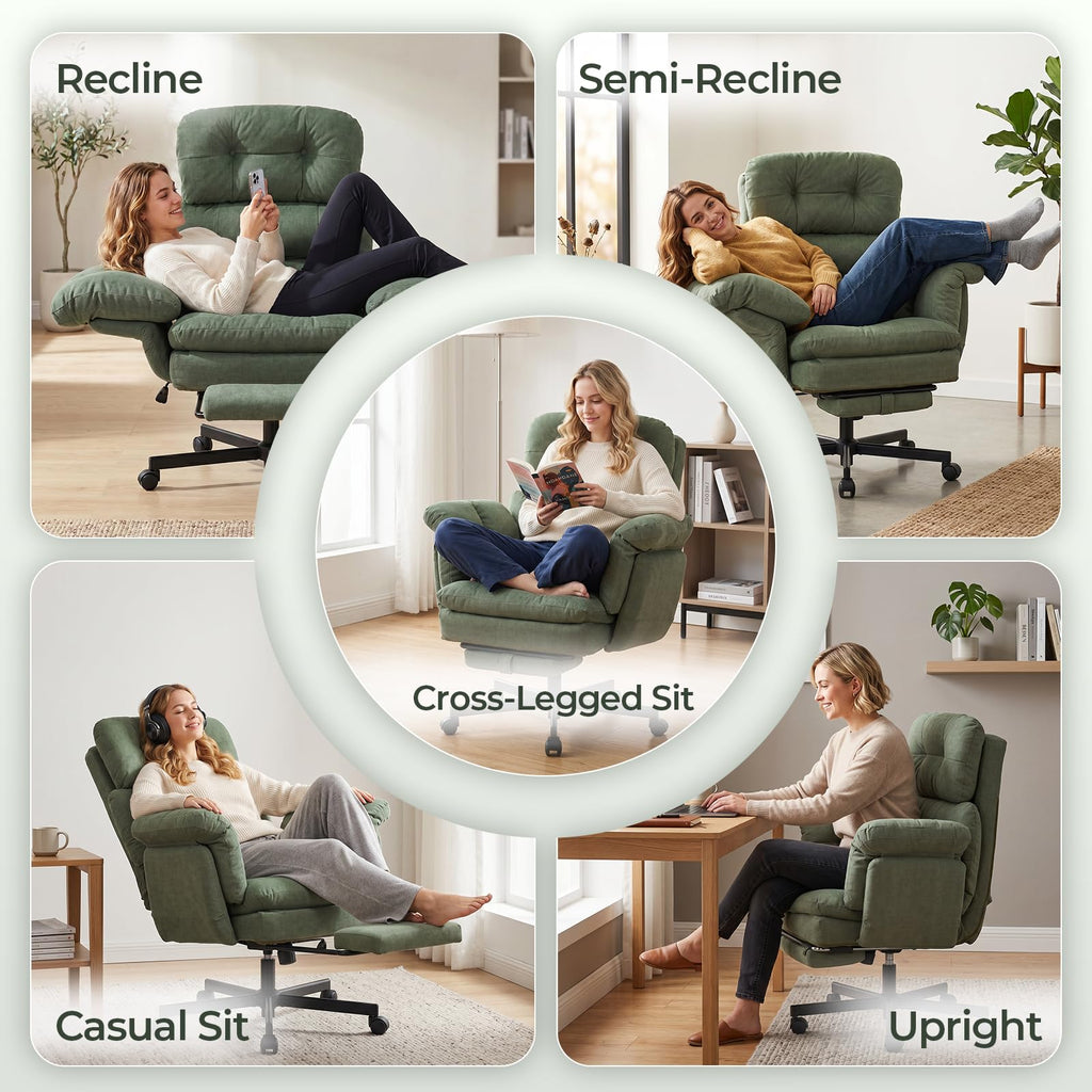 Criss Cross Office Chair with Foot Rest, Big and Tall Office Desk Chairs with Flip Armrests for Pets & Cross Legged