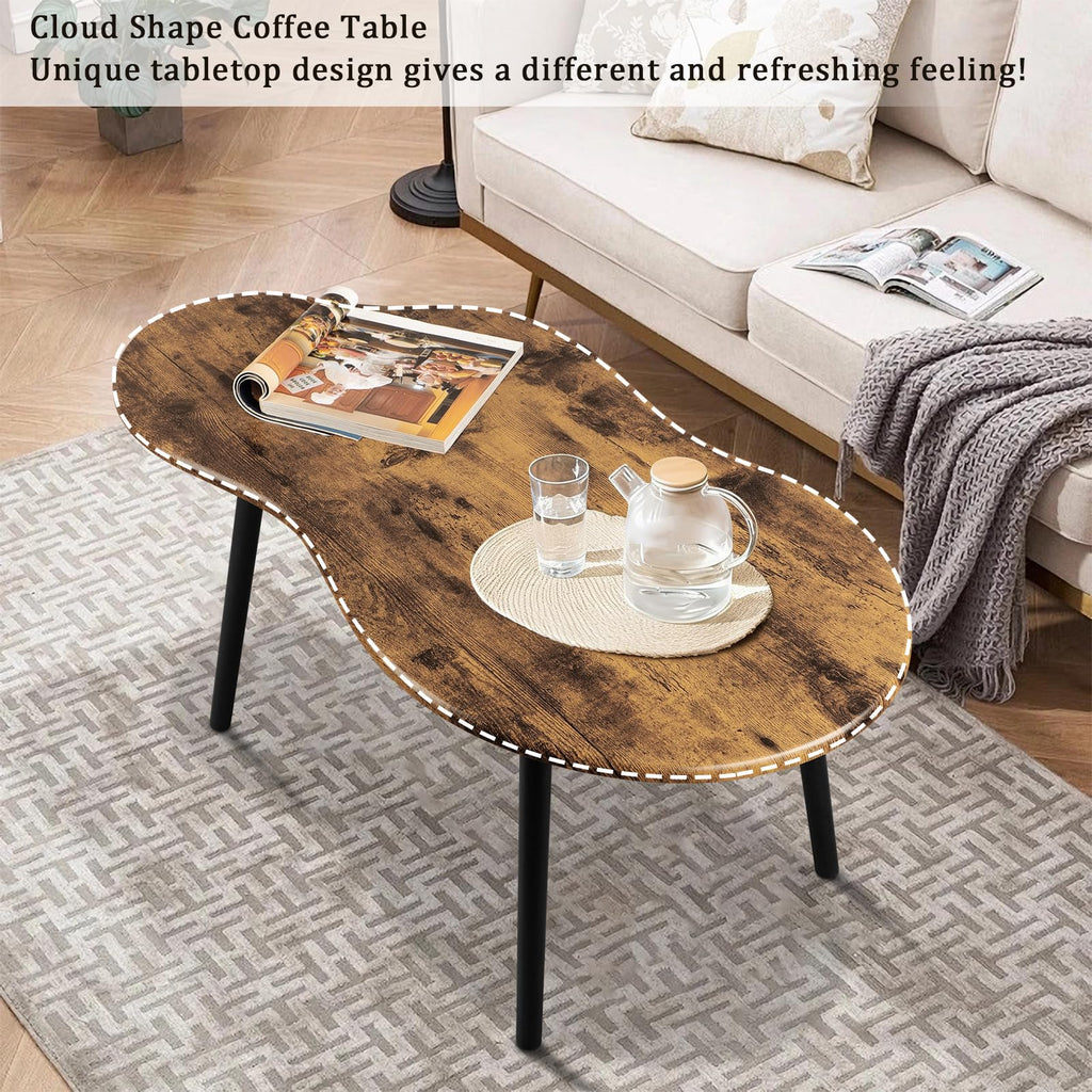 Small Cloud Coffee Table Wooden Living Room Center Table Glossy Brown