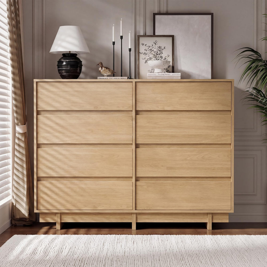 Oak 8 Drawer Dresser, 53" Wide Chest of Drawers