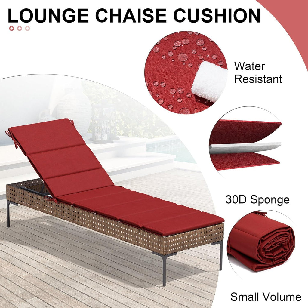 Chaise Lounge Cushion Outdoor Set of 2 72''Lx21''W, Water Resistant Foldable Patio Lounge Chair Cushions with Straps