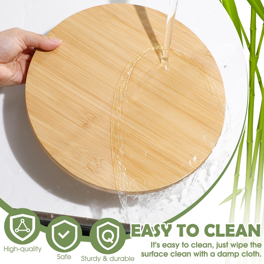 4 Pcs Bamboo Wooden Lazy Susan Organizer Turntable, 10 Inch