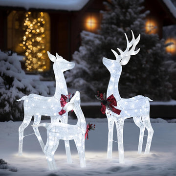 Outdoor Christmas Decoration Lighted Deer Family Set Indoor, Christmas Holiday Yard Decor 3-Piece Set for Lawn