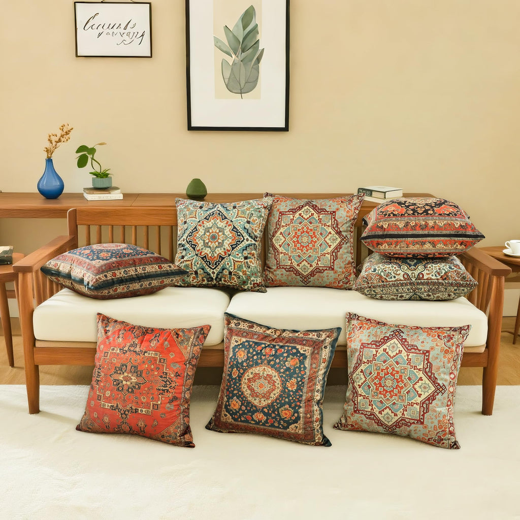 Boho Soft Velvet Throw Pillow Covers 18x18 in Vintage Moroccan