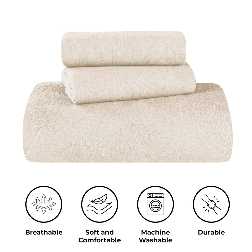 Cotton 3-Piece Bedspread Set, Home Bed Decor, Warm Bedding, 1 Oversized Bedspread, 2 Pillow Shams, Medium Weight