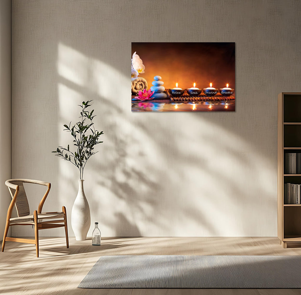 Zen Wall Art Decor Breathe Canvas Art Picture Candles Relaxing Peaceful Poster Prints for Zen Spa Room Artwork Living