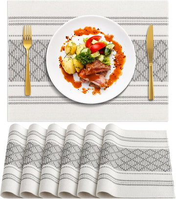 Placemats, Boho Table Mats Cotton Blend, Durable Cloth Table Placemats Machine Washable, Rustic Place Mats - Set of 6