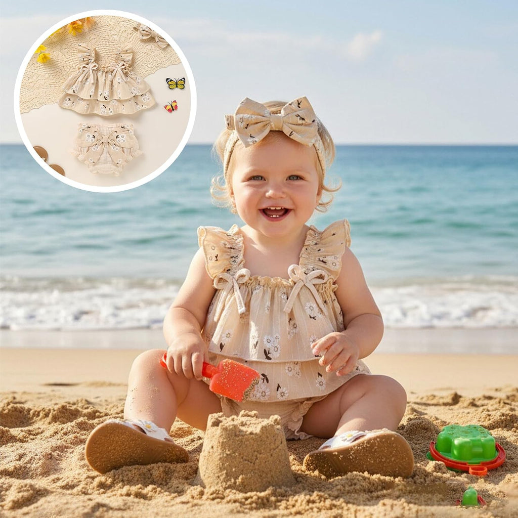 Baby Girl Clothes Infant Ruffle Tops Dress Shorts Set Bloomers Toddler Sleeveless Summer Outfits with Headband
