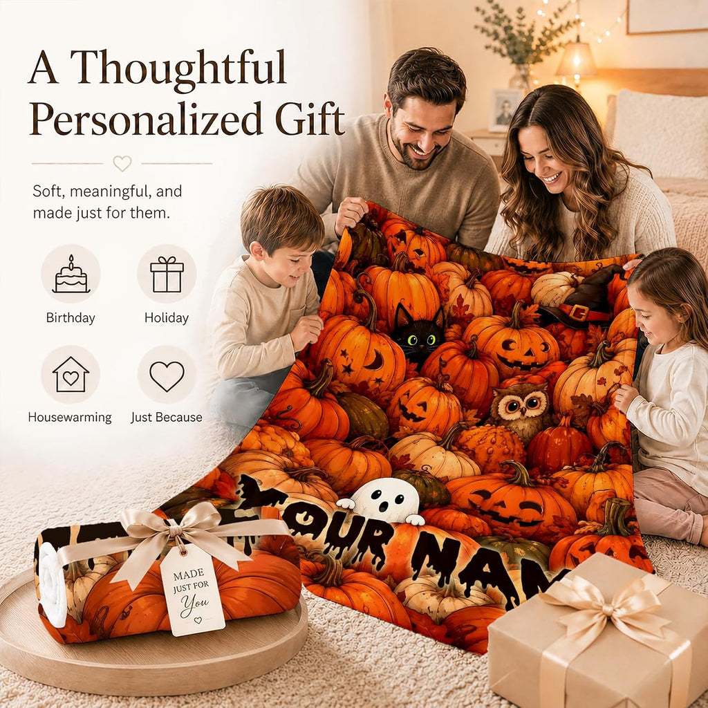 Personalized Halloween Blanket Gift, Druable Flannel Throw Bed Sofa Decor
