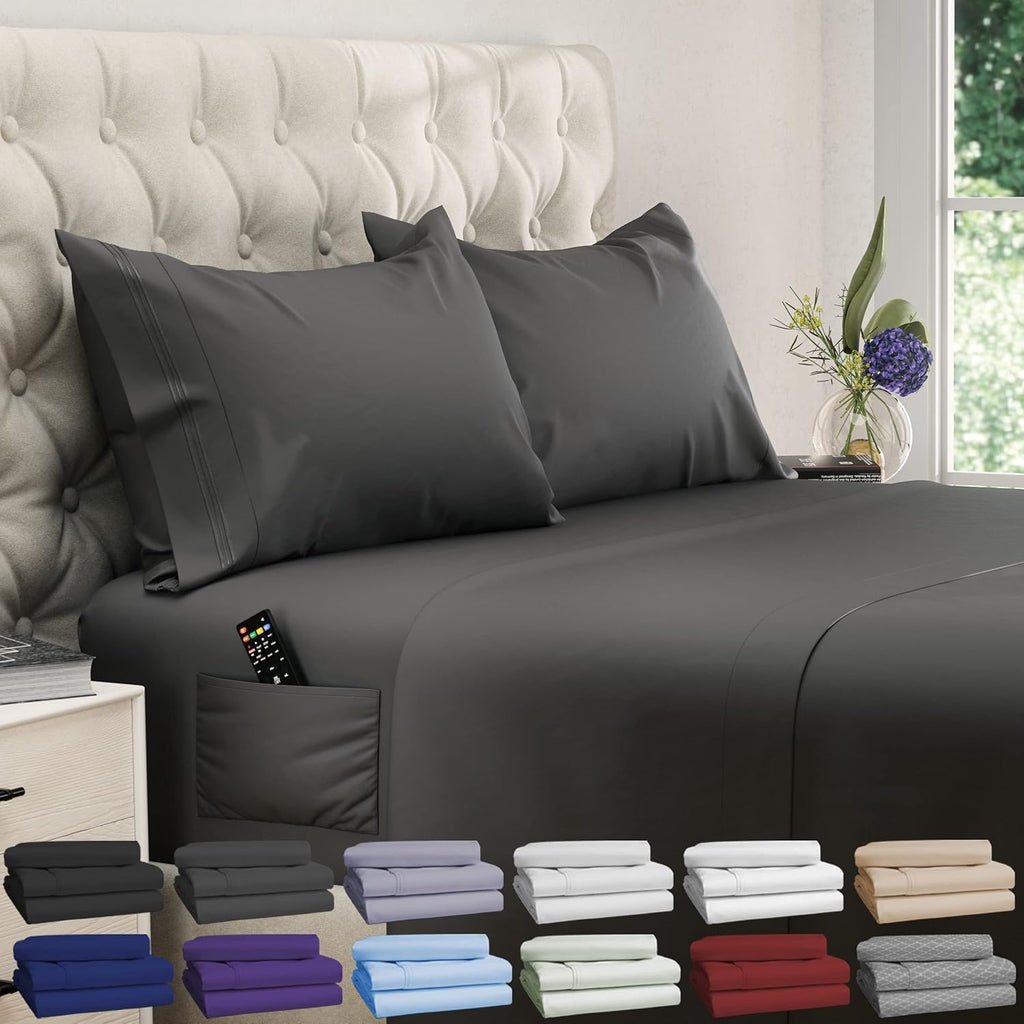 King Sheets Set - 4 pcs Breathable Cooling Sheets - up to 21" Extra Deep Pocket King Sheet Set with Side Pockets