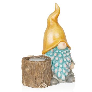 16" Tall Outdoor Yellow Hat Gnome Statue with Drainage Hole Planter, Weatherproof Garden Decor