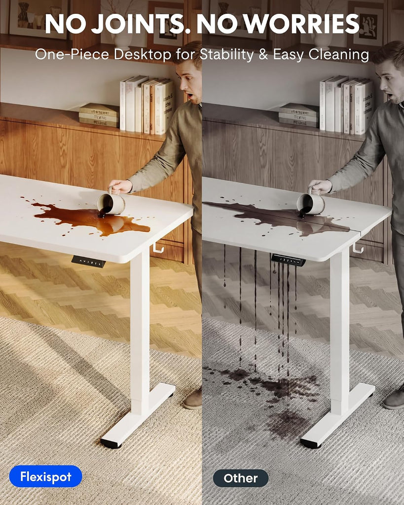 EN1 55"x28" One-Piece Standing Desk, White | 1" Thick Seamless Desktop, 176 LBS Capacity, Home Office Use, 4 Memory