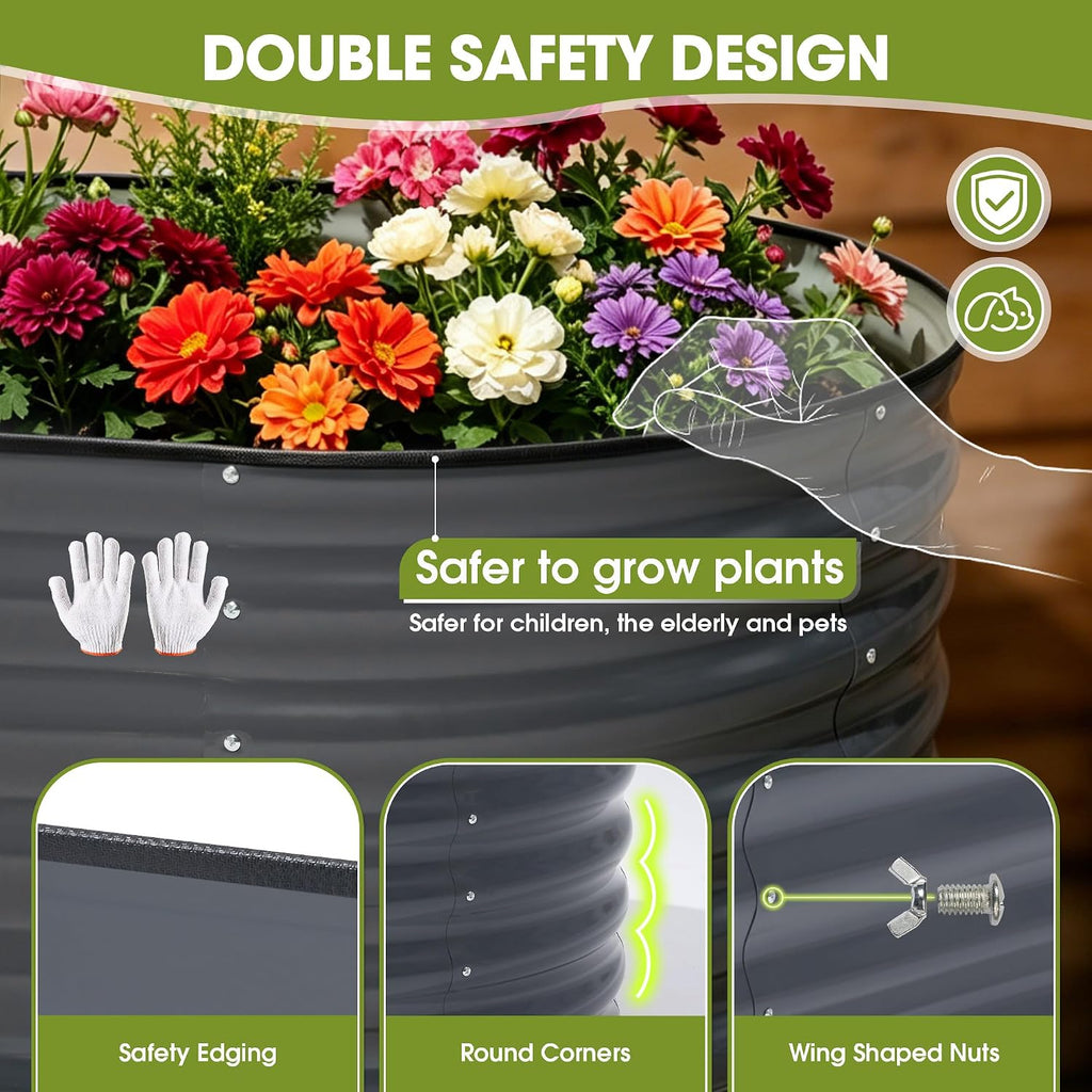 6x3x1.5ft Galvanized Raised Garden Bed Outdoor, 18'' Oval Large Metal Planter Garden Boxes for Gardening, Planting