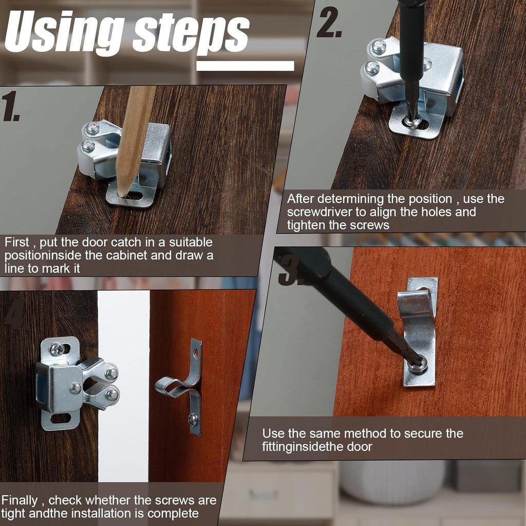 20 Pcs Cabinet Door Latch and Catch Hardware Double Roller Catch Cabinet Latches with Spear Strike Doors Kitchen