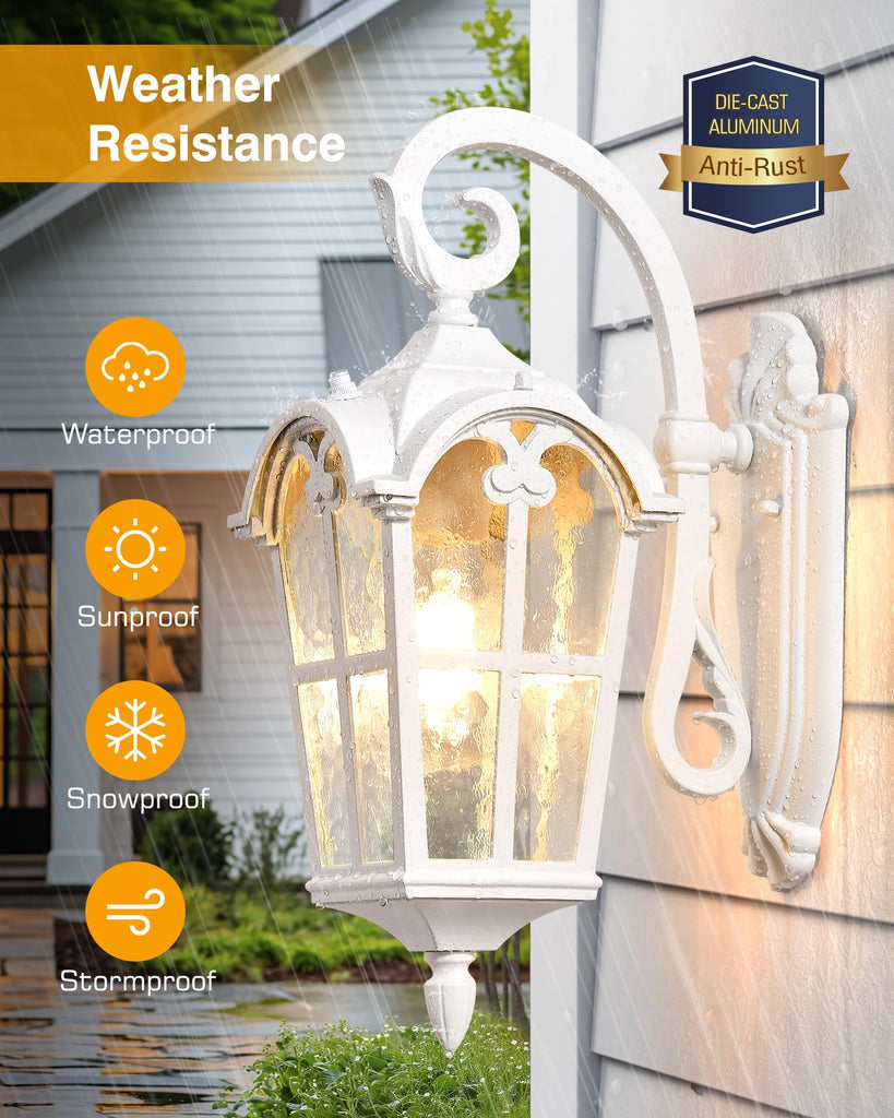 White Porch Lights Outdoor, Dusk to Dawn Light Fixtures Wall Mount