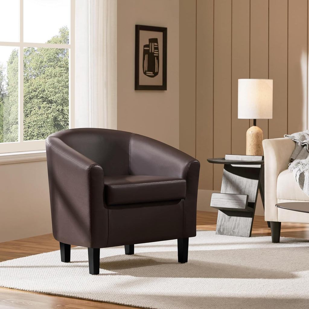 Accent Chairs, Faux Leather Barrel Armchairs Espresso