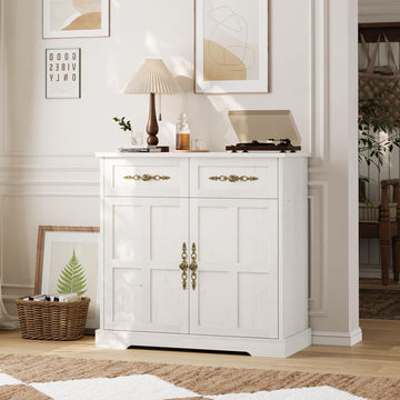 33.5" W Farmhouse Buffet Cabinet with Storage, Kitchen Cabinet, White