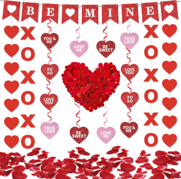 Valentine's Day Decorations Set BE MINE Banner Love Heart XO Garlands Rose Petals for Valentines Wedding Anniversary