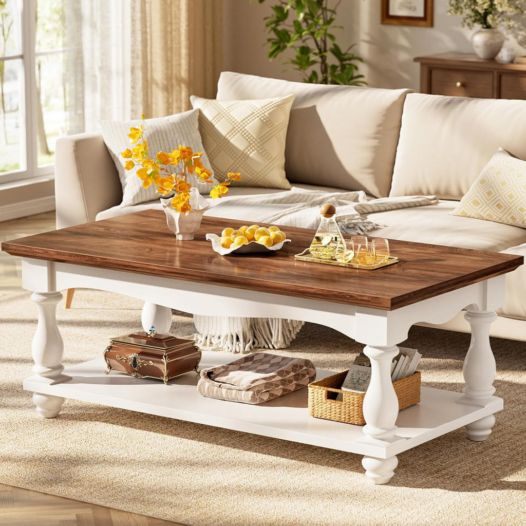Farmhouse Coffee Table with Storage, Mid Century Coffee Tables