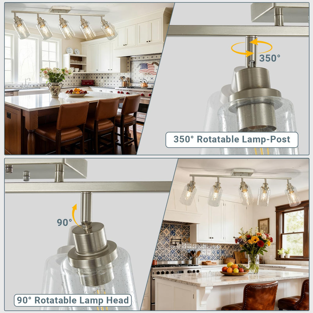Brushed Nickel Track Lighting Kit, Flush Mount Ceiling Spotlights with Seeded Glass, Bathroom Vanity Lighting