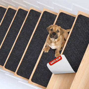 Carpet for Wooden Steps, 15 Pack, 8" x 30", Black Stripe