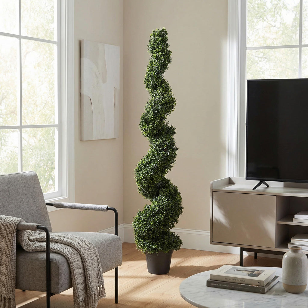 Artificial Boxwood Spiral Topiary Tree, Green, 5ft