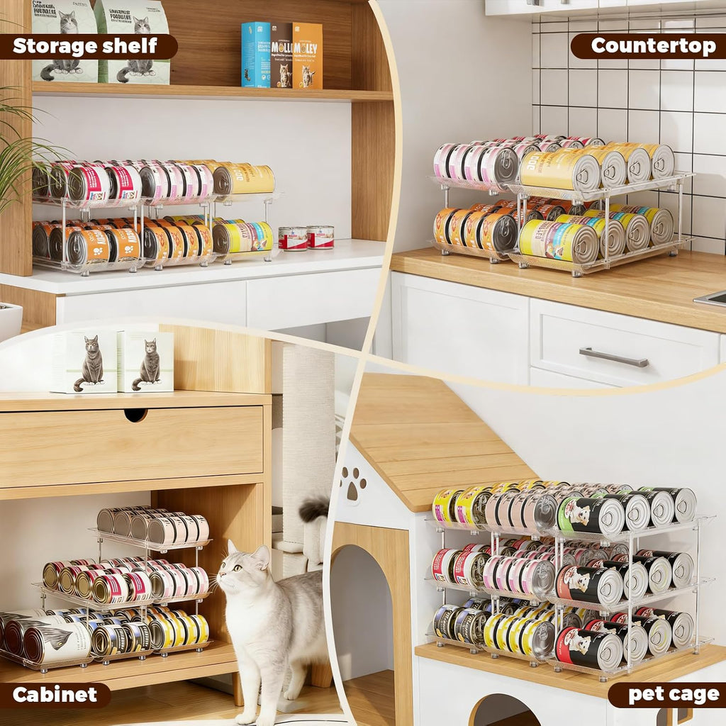 Cat Food Can Organizer, 3-Tier Adjustable Pet Food Can Holder