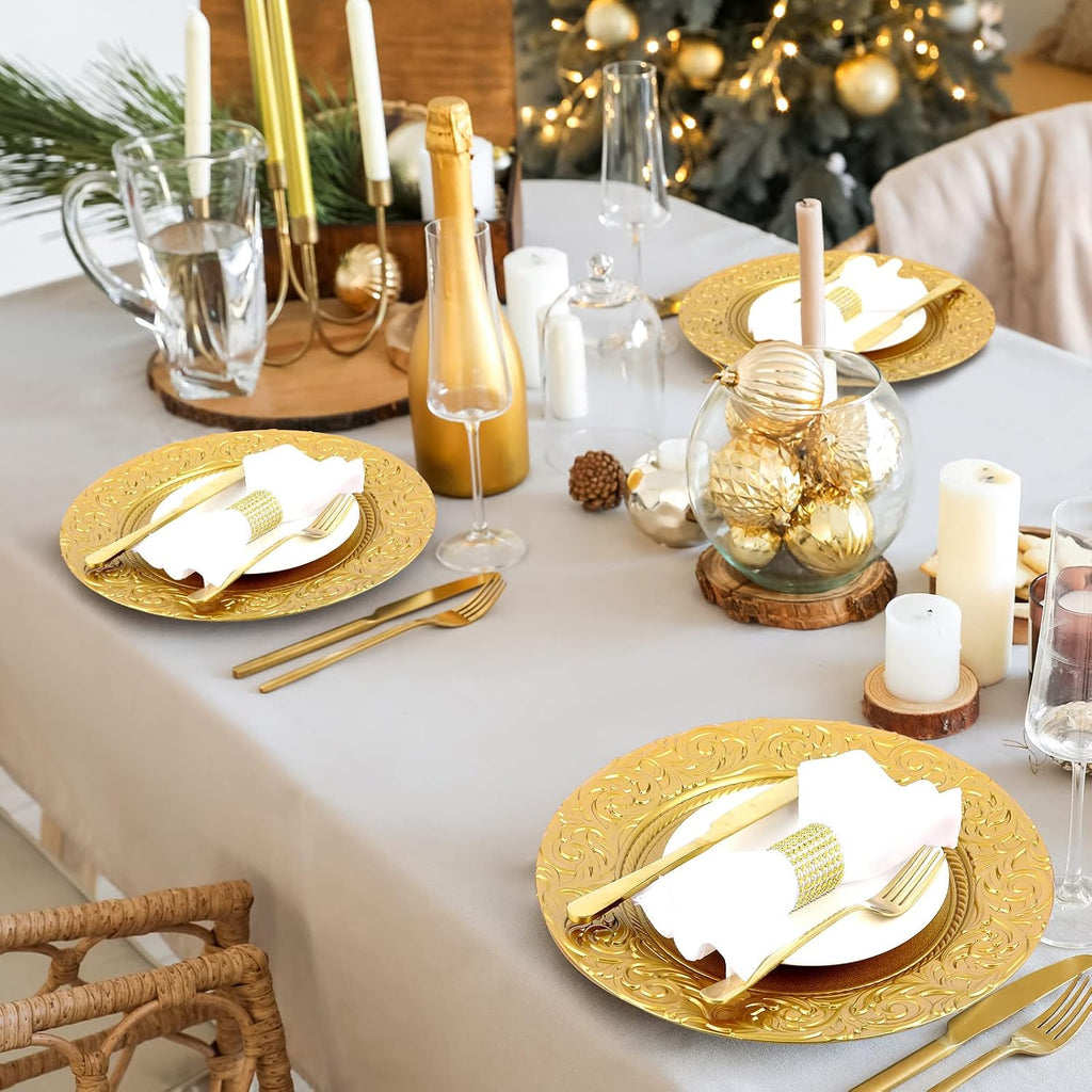 Gold Charger Plates Bulk 13'' Antique Plastic Chargers - Set of 12