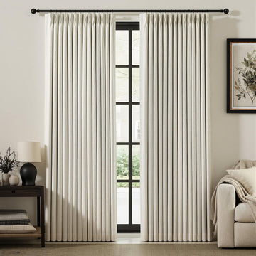 Natural Pinch Pleated 100% Blackout Linen Curtains 90 Inch Length, Black Out Pinch Pleat Curtains for Living Dining