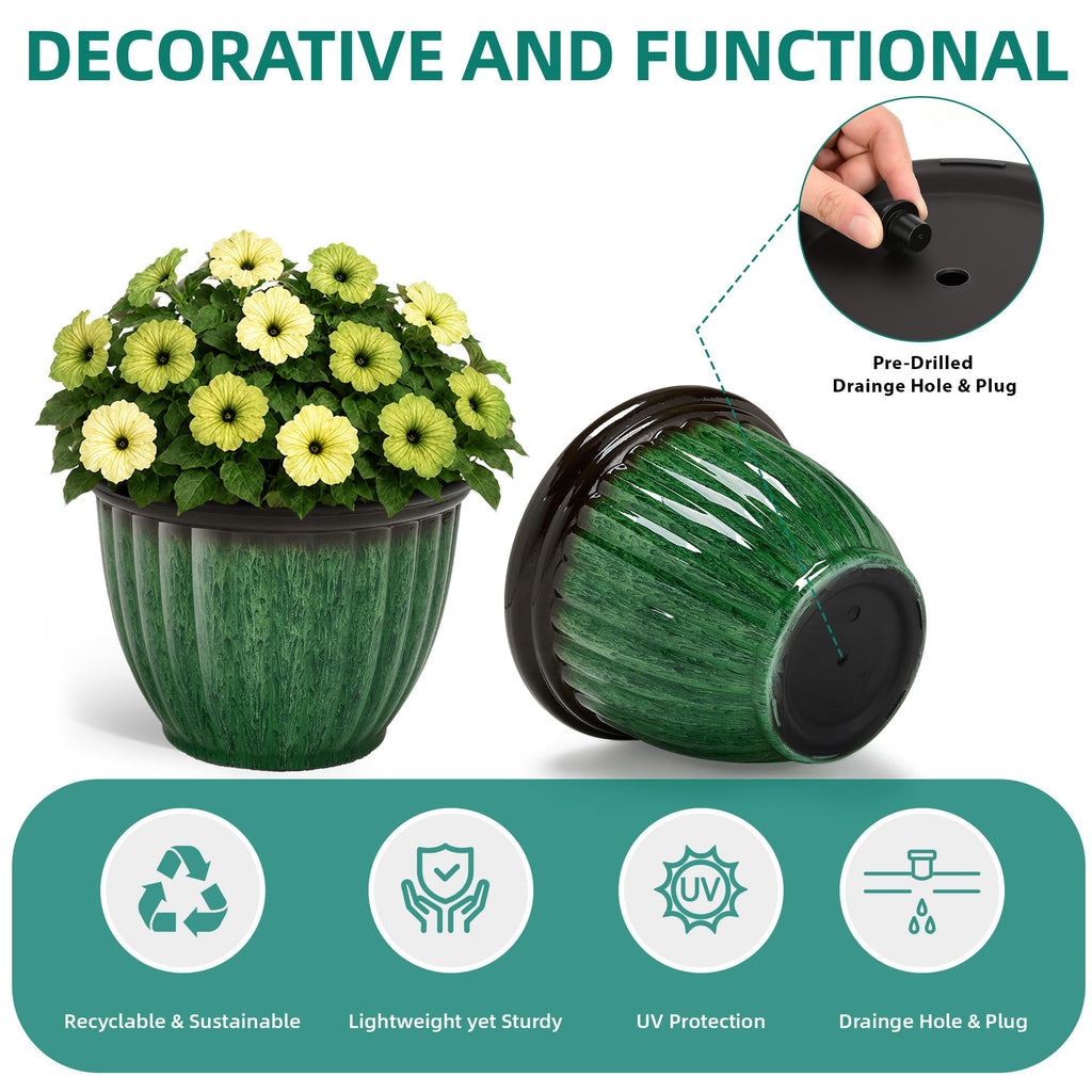 Autodaya 15" Large Planters for Outdoor Plants Set of 2 Plastic Flower Pots