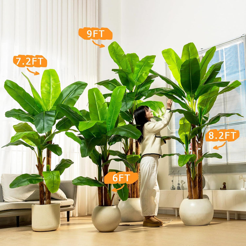 6FT Artificial Banana Tree, Lifelike Fake Banana Leaf Tropical Silk Tree, Easy Assembly Faux Floor Plant with Sturdy