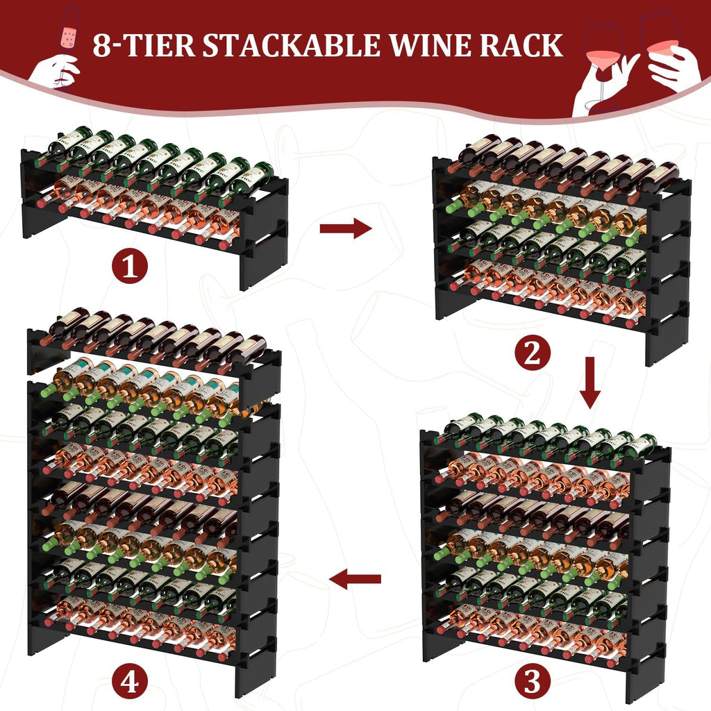 Wine Rack Freestanding Floor - 8 Tiers Wine Bottle Holder 72 Bottle Stackable Bamboo Wooden Storage Racks Shelves