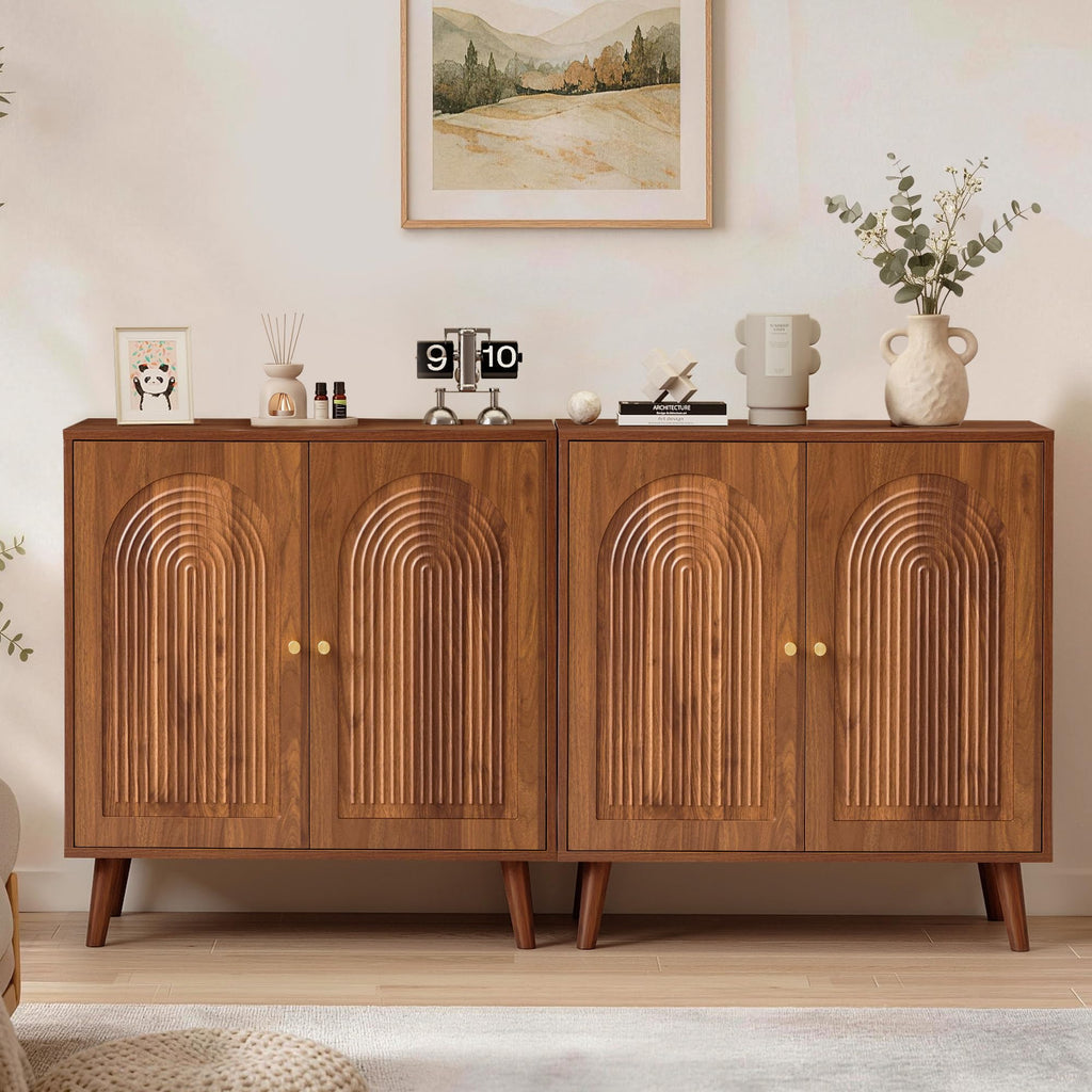 31.5" Accent Storage Cabinet, Arched Fluted 2-Door Sideboard (Walnut)