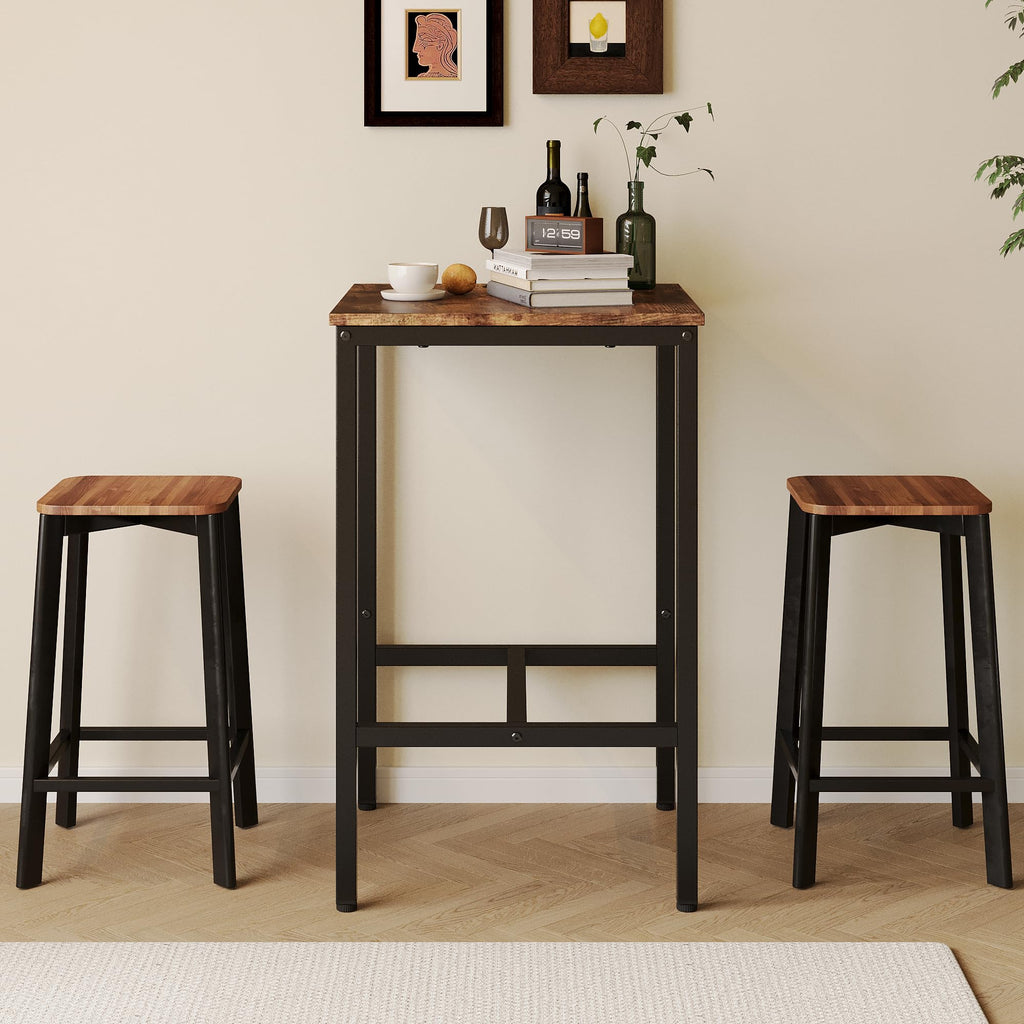 Square Bar Table, High Top Table - Industrial Metal Frame for Small Spaces & Narrow Kitchens, 23.6x23.6x36.9 in