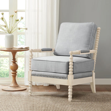 Accent Chairs Farmhouse Modern Armchair, Solid Wood, Antiqued Finish, Upholstered Seat Removable, Bedroom Lounge for