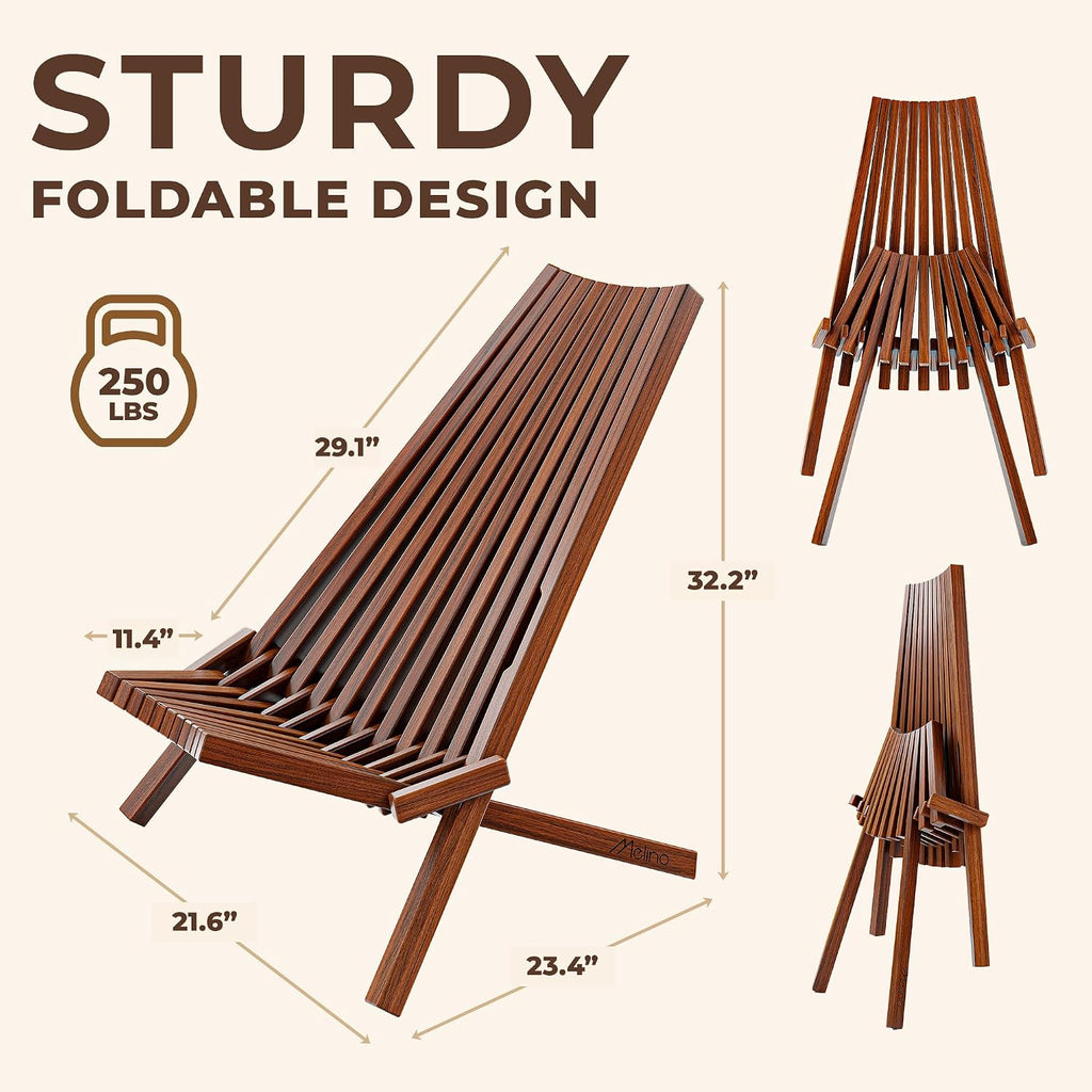 Wooden Folding Tamarack Chairs, FSC Certified Acacia Low Profile Adirondack Chairs, Wood Folding Chair for Outdoor
