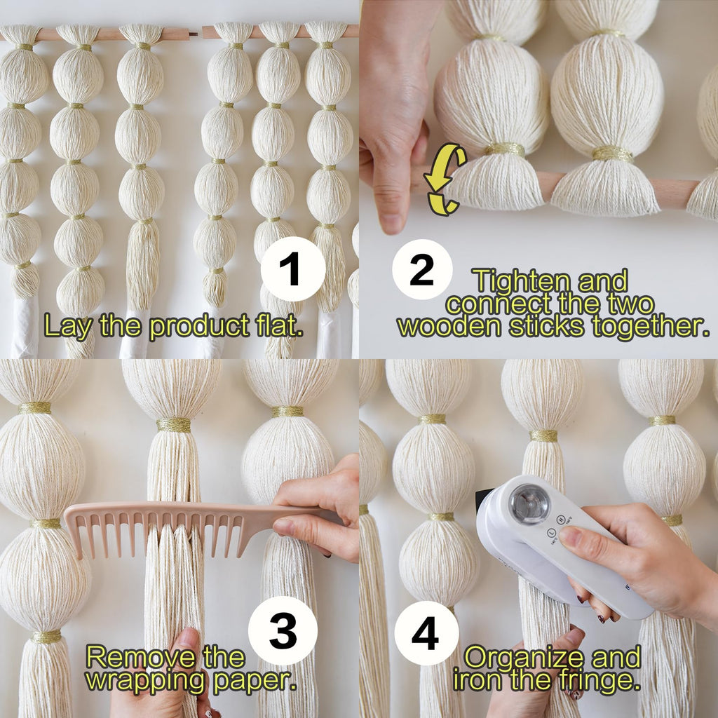 Macrame Wall Hanging Ball Tassels Boho Woven Wall Decor 27"W*39"L