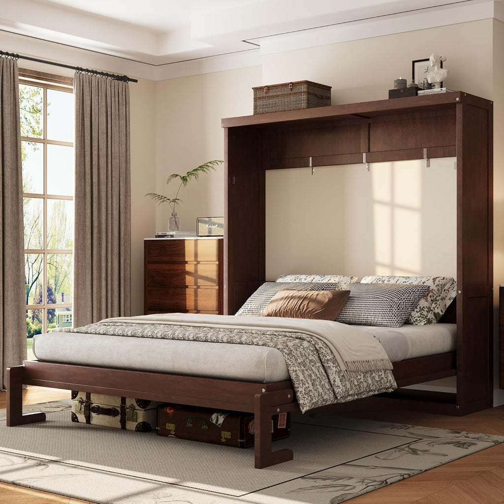Full Murphy Bed,Modern Hidden Murphy Wall Chest Beds with Space-Saving Design,84.1" Wood Murphy Wall Bed Cabinet with