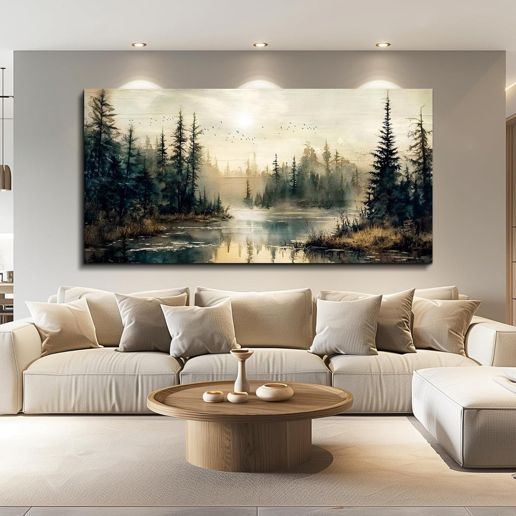 Canvas Wall Art Large Wall Decor Modern Office Wall Decorations Forest River Landscape Paintings Farmhouse Pictures